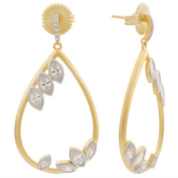 🔹️FREIDA ROTHMAN 14kt Gold Plated Sterling Silver Bloom Open Teardrop Earrings - Picture 1 of 5